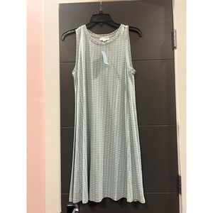 LOFT Outlet Petite Sleeveless Swing Dress Blue‎ White Geometric Print SP NWT